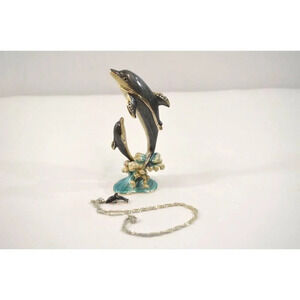 Ciel Collectibles  Dolphin Trinket Box w/ Necklace Enamel Swarovski Crystals